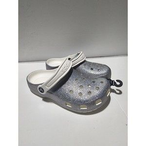 New CROCS CLASSIC GLITTER CLOG K J1 SIZE  1 [206993-94S] TAGS SILVER WHITE BAND